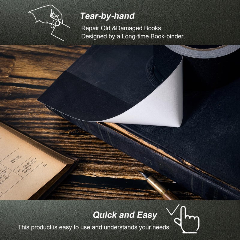 TSSART Book Repair Tape - Self Adhesive Matte Book Binding Tape for Reinforcing Protecting, and Covering Mending Books Old Books - 2 Inch Wide x 50 FT Long, Black - Image 4